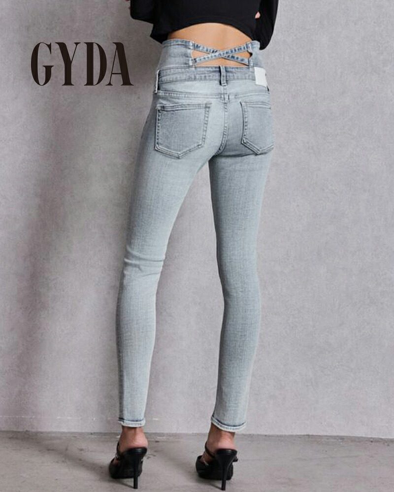 【土日祝も発送あり】GYDA ジェイダ ハイウエストウエストクロススキニーデニムパンツ 072642418301｜エリナストア