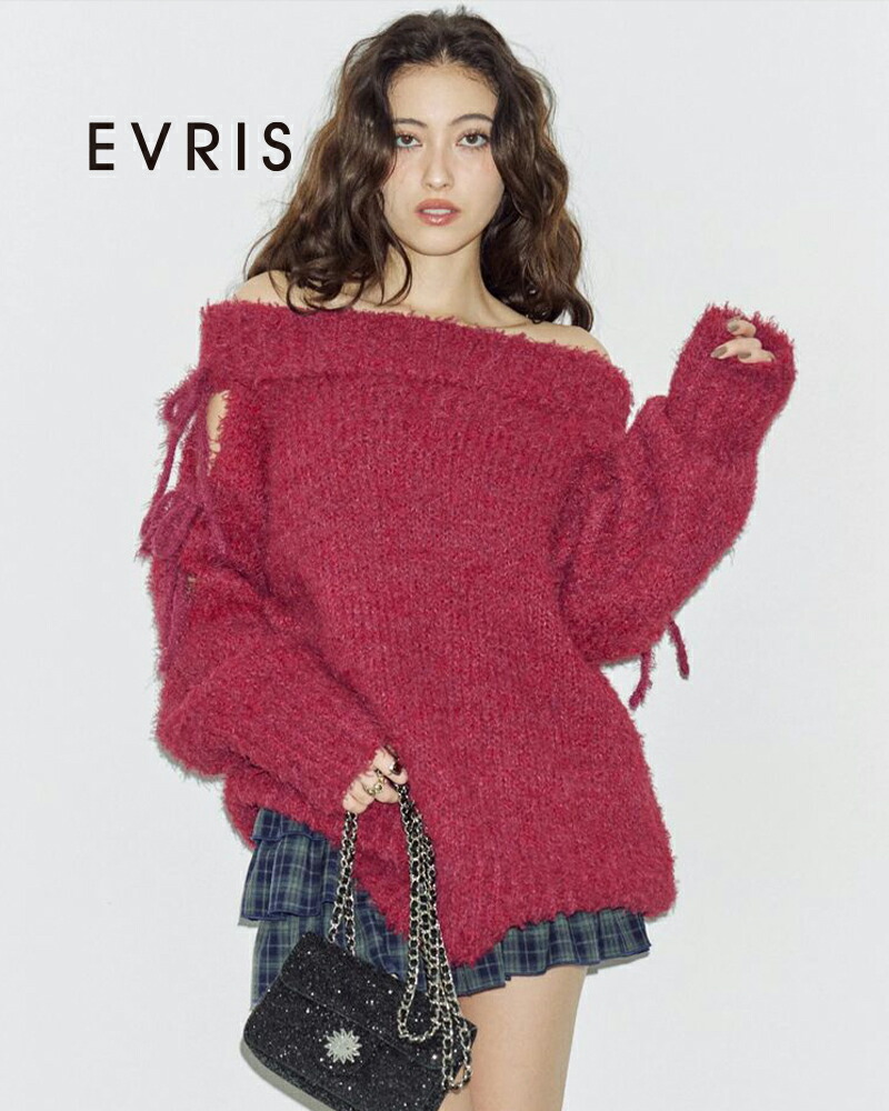 EVRIS エヴリス リボンオフショルニットワンピース 372560301401