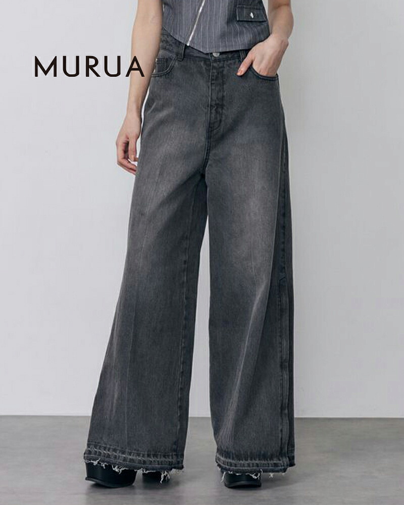 【土日祝も発送あり】MURUA ムルーア サイドZIPスリットワイドデニム 012622405101|エリナストア