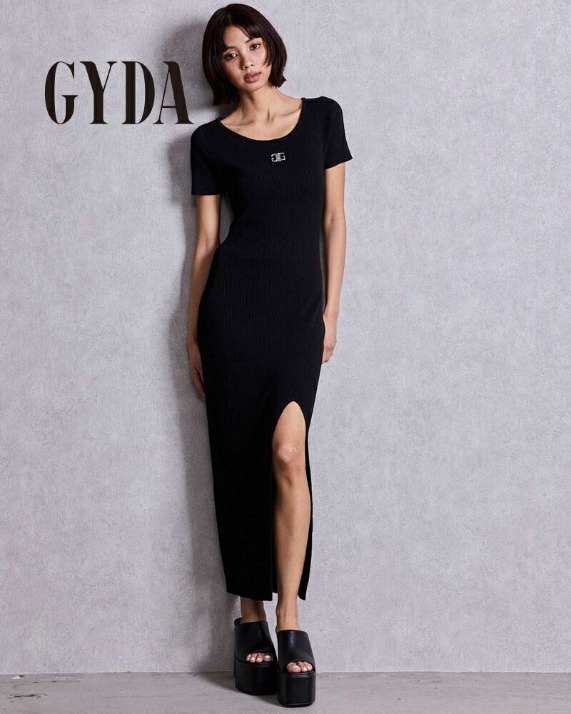 GYDA ジェイダ Symmetry GYDA プレートハーフスリーブロングニットワンピース 072630340201