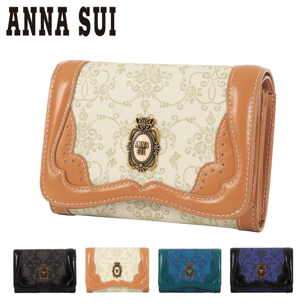 アナスイ 二つ折り財布 レディース リーブル 317881 ANNASUI | ミニ財布 ダマスク 総柄 軽量[即日発送] GW 新生活