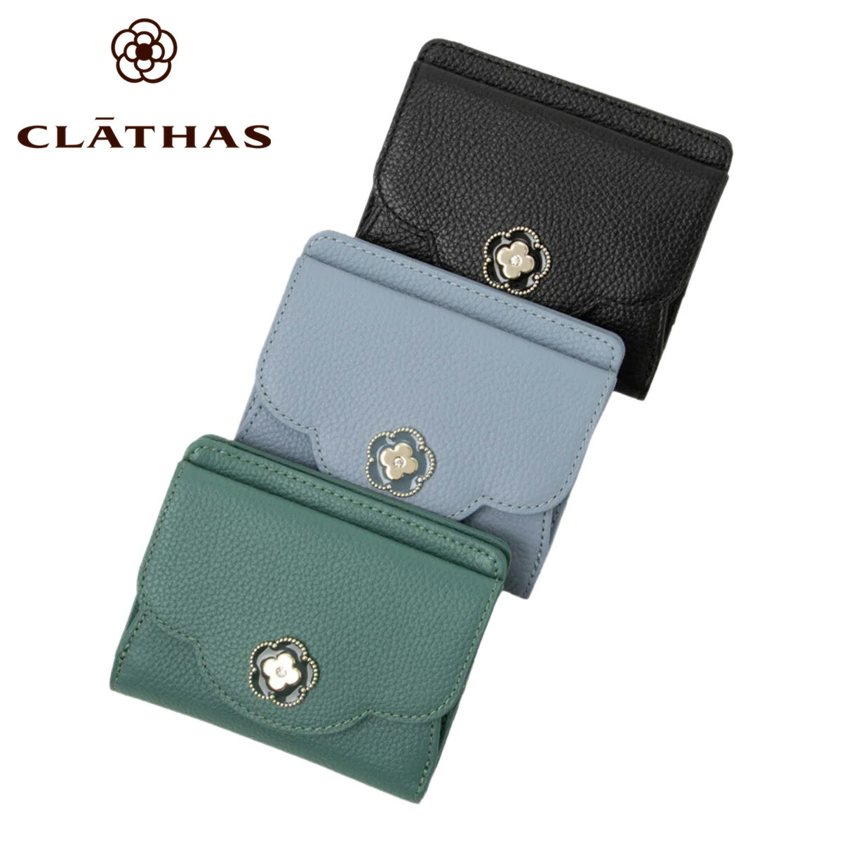 【全品10倍★7/27(月)0時迄】クレイサス 二つ折り財布 本革 ペルル レディース 190713 CLATHAS ミニウォレット コンパクト レザー カメリア[PO10]｜サックスバー 財布バッグ専門店