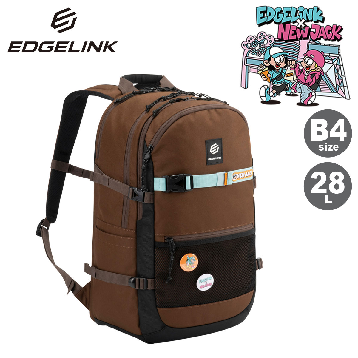 【全品10倍★4/10(金)2時迄】エッジリンク リュック B4 NEW JACK ニュージャック EDGELINK コラボ バックパック スクールバッグ リュックサック デイパック カジュアル メンズ レディース 60332 テンプケーションNJ 15.6インチ対応 スケボー 学校 通学 部活[即日発送]