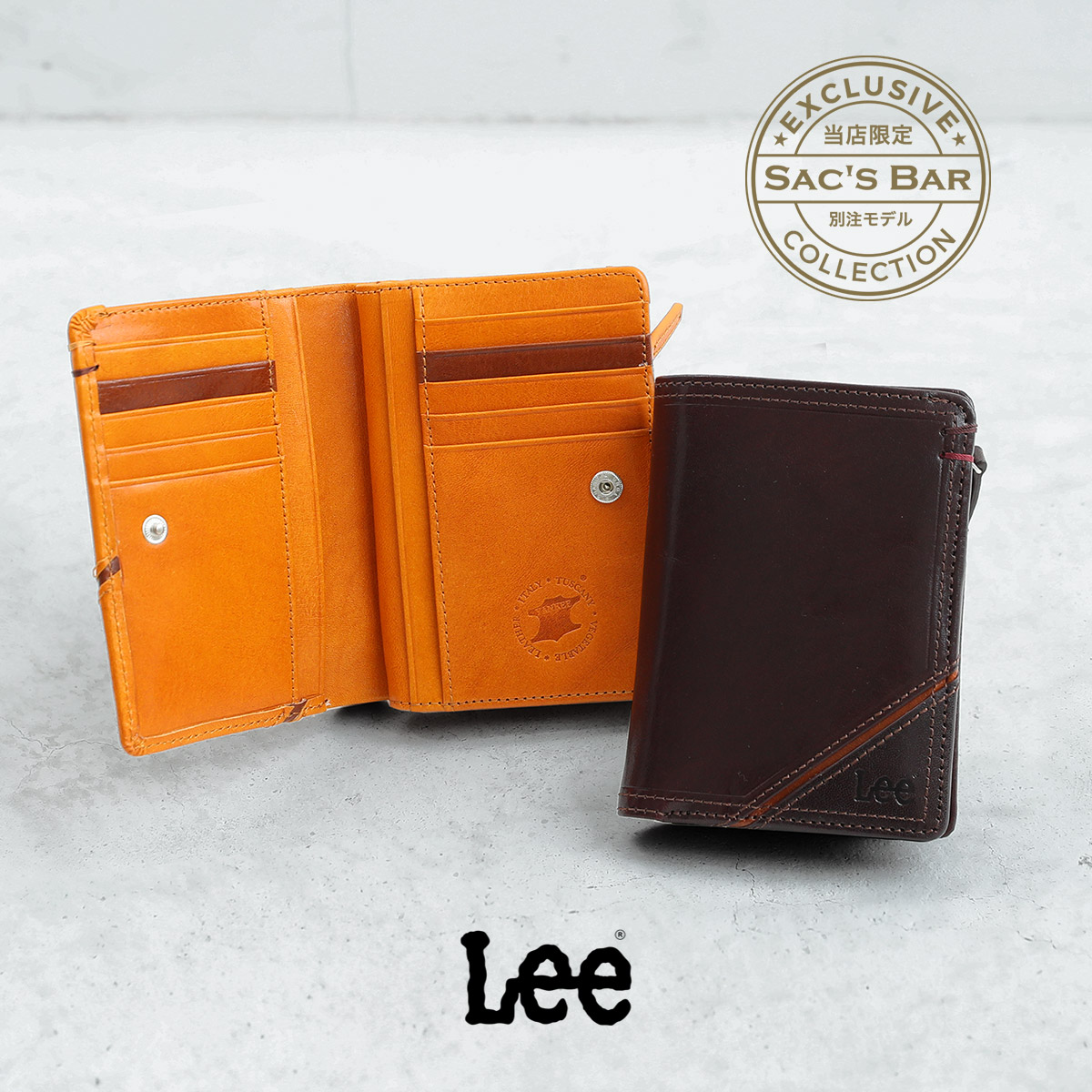 超格安一点 Lee 二つ折り財布 メンズ 3 コラボ リー Sacs イタリアンレザー 牛革 Kikuchi レザー Po10 即日発送 サックスバー送料無料 あす楽在庫僅少