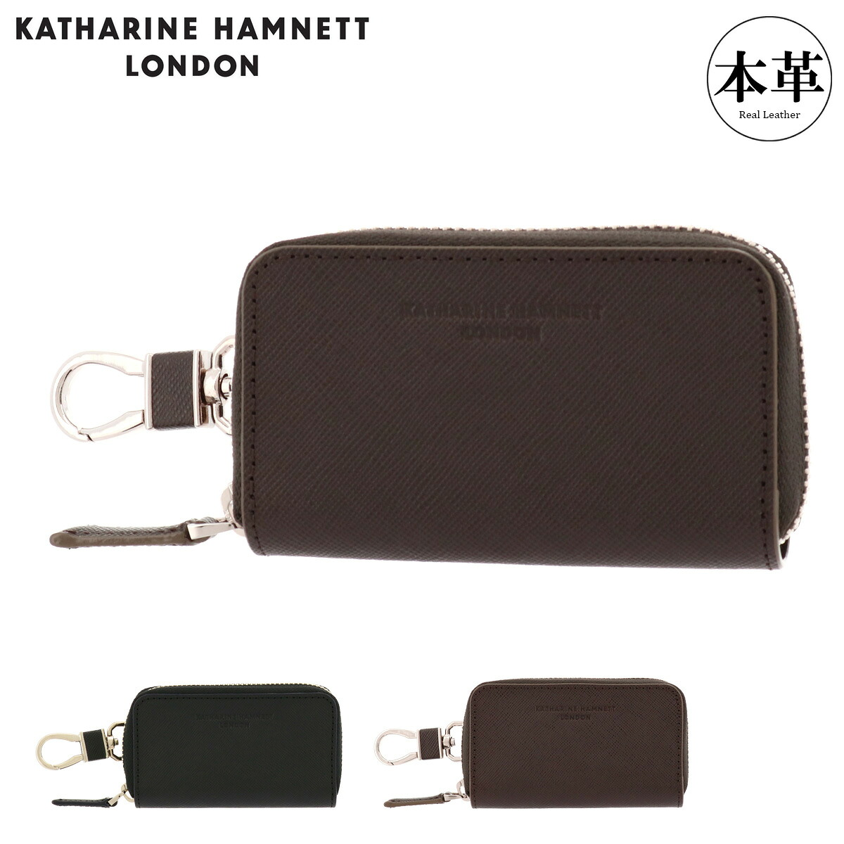 キャサリンハムネット キーケース スマートキー ラウンドファスナー メンズ 本革 プリズム 490-50500 KATHARINE HAMNETT 型押し 牛革 レザー[DL10] GW 新生活