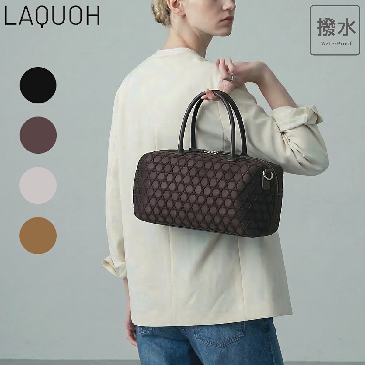 【全品10倍★3/26(木)2時迄】ラクーオ ミニボストンバッグ ショルダーバッグ レディース 撥水 031687 La quoh｜ ミニショルダー カゴメエンボスボンディング[即日発送]