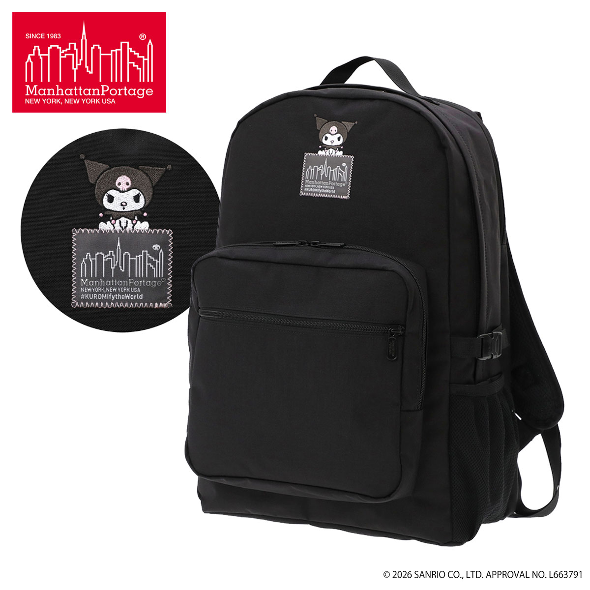 マンハッタンポーテージ リュック A4 25L クロミ サンリオ レディース MP2236-500KRM manhattanportage Kuromi 刺繍 キャラクター[即日発送] GW 新生活