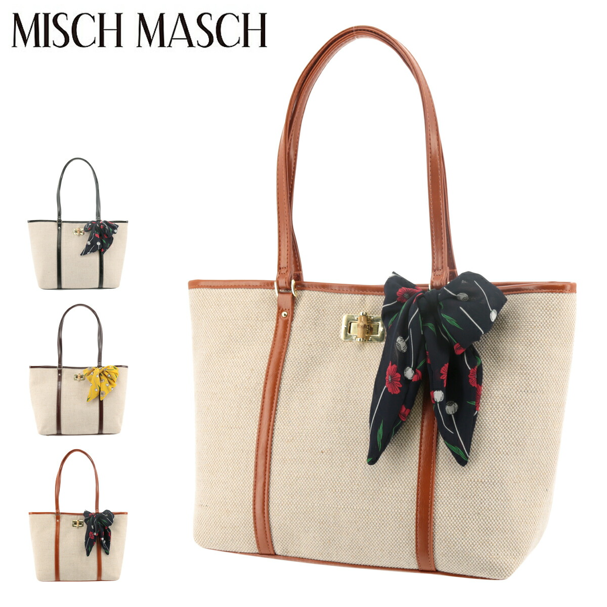 楽天市場 ミッシュマッシュ トートバッグ ブルック レディース 248 Misch Masch 花柄スカーフ付 Po10 Bef サックスバー 財布バッグ専門店