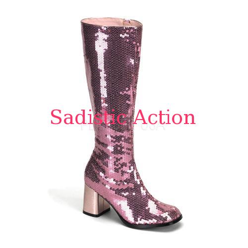 【即納】BORDELLO 3\" Block Heel、 Sequin Knee Boot 【Pleaser (ブーツ、サンダル、シューズ）】【BOL-BO-SPECTACUL-300SQ-B.PI】