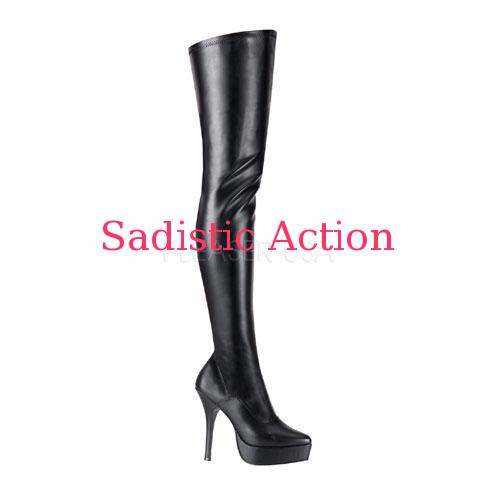 【即納】PLEASER Platform Boots Thigh High PU/BK 【Pleaser　(ブーツ、サンダル、シューズ）】【PL-BO-IND3000/B/PU】