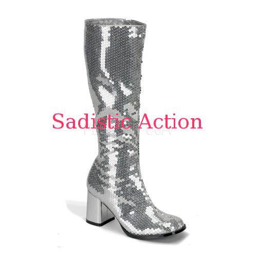 【即納】BORDELLO 3\" Block Heel、 Sequin Knee Boot 【Pleaser (ブーツ、サンダル、シューズ）】【BOL-BO-SPECTACUL-300SQ-SV】
