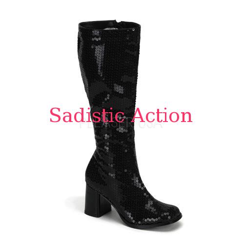 【即納】BORDELLO 3\" Block Heel、 Sequin Knee Boot 【Pleaser (ブーツ、サンダル、シューズ）】【BOL-BO-SPECTACUL-300SQ-BK】