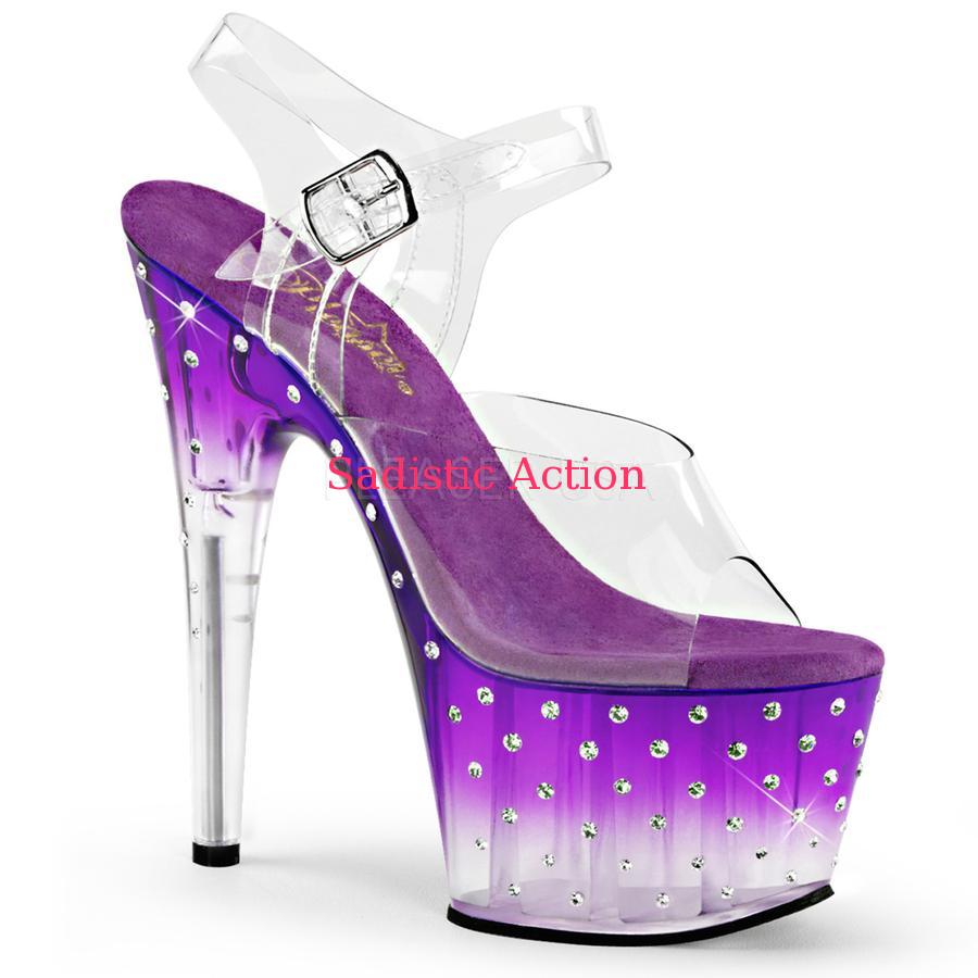 【即納】PLEASER Ankle Strap Sandal Featuring Multi-size Rhinestones Studded on the Outer Side of the Tinted  【Pleaser (ブーツ、サンダル、シューズ）】【御召しもの付属品】【サンダル】【PL-SAN-STARDUST-708T-PU   】