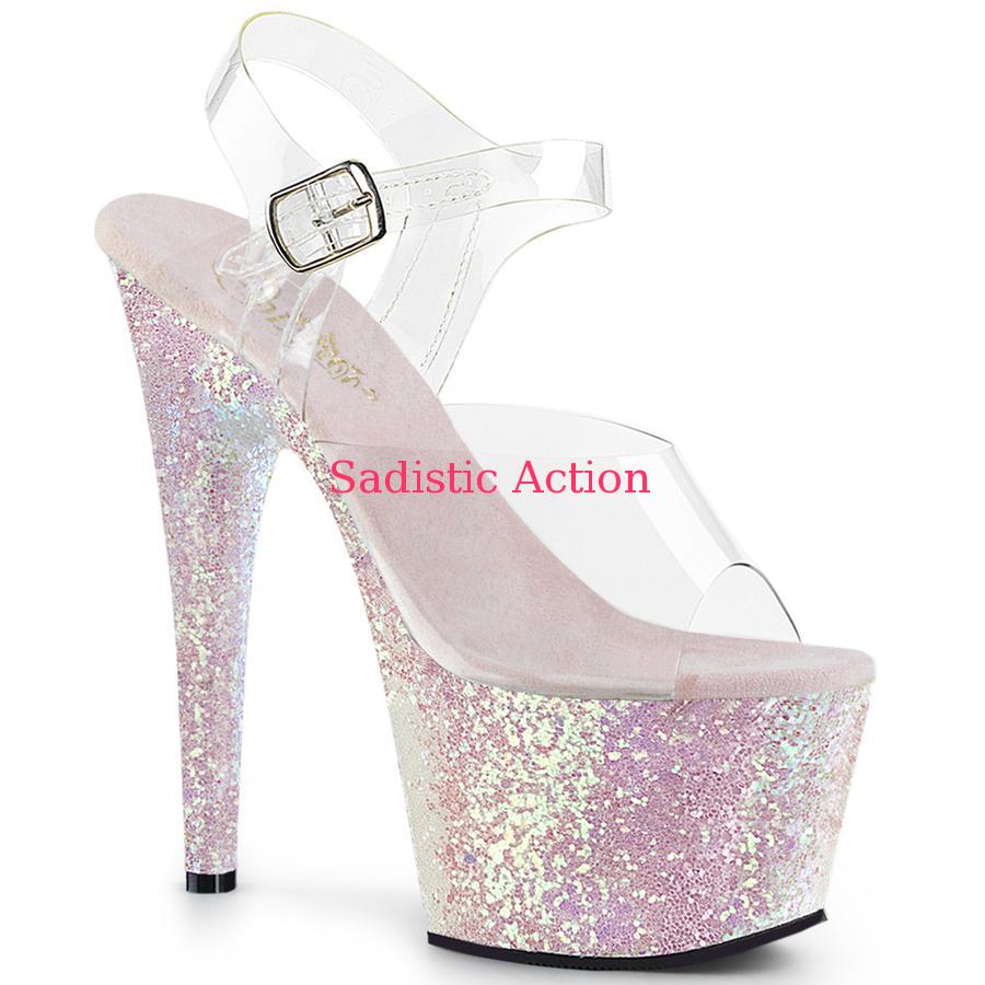【即納】Pleaser Ankle Strap Sandal Featuring Holographic Glitters Covering the Entire Platform Bottom 【Pleaser (ブーツ、サンダル、シューズ）】【サンダル】【PL-SAN-ADO708LG/C/OPG】