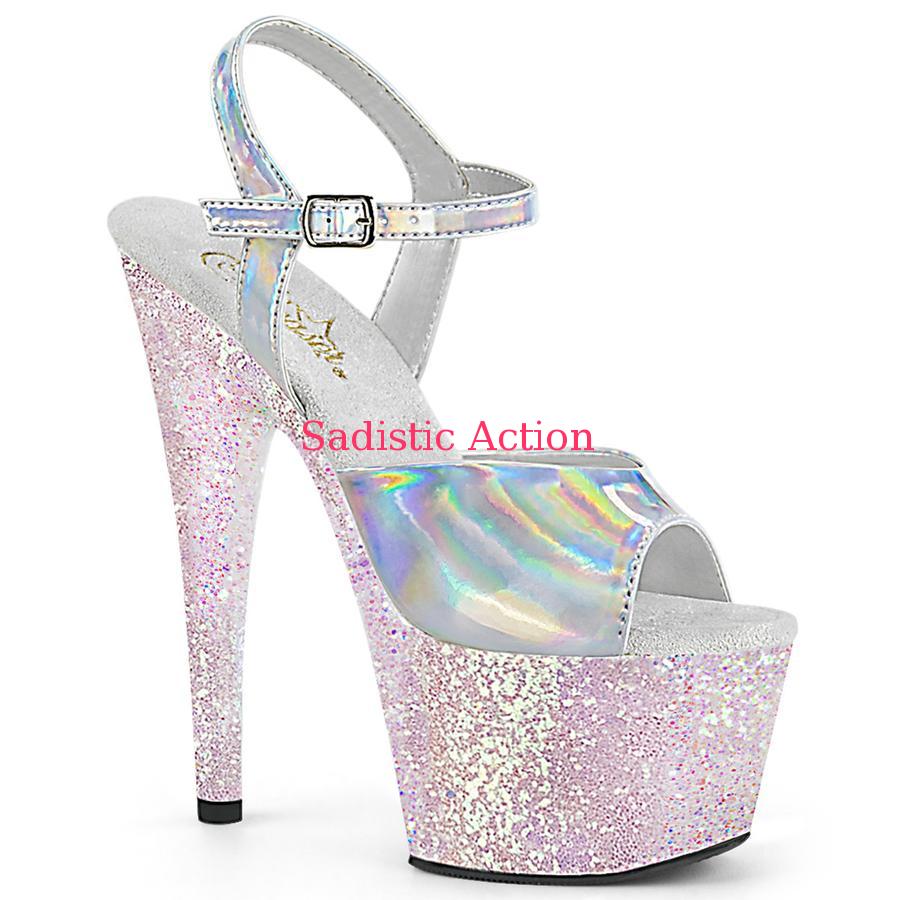 【即納】Pleaser Ankle Strap Sandal Featuring Holographic Mini Glitter Wrapped Platform Bottom 【Pleaser (ブーツ、サンダル、シューズ）】【サンダル】【PL-SAN-ADO709HGG/SHG/OPG】