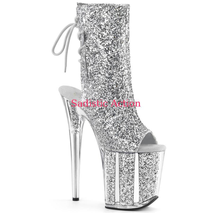 【即納】Pleaser Glitter Filled Platform Open Toe/Heel Lace Up Back Ankle Boot 【Pleaser (ブーツ、サンダル、シューズ）】【PL-BO-FLAM1018G/SG/M】
