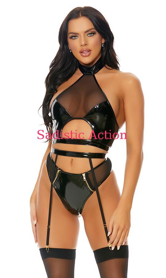 【即納】Forplay Desirable Duo Vinyl Contrast Lingerie Set 【Forplay　（ダンスウェア、衣装、コスチューム、小物）】【ランジェリーセットアップ】【フェティッシュ・ボンテージ】【ダンスウェアセット】【FOR-LI-771630-BK】｜Sadistic Action