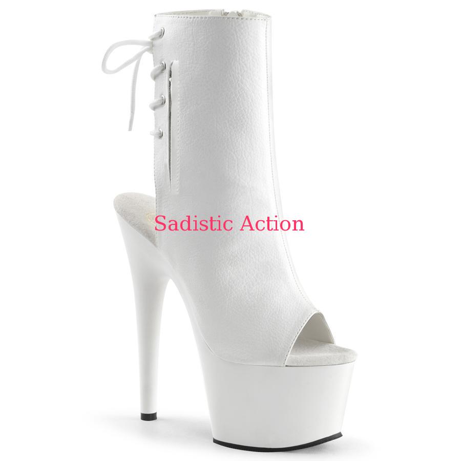 【即納】Pleaser Platform Open Toe/Heel Back Lace-Up Ankle Boot、 Inside Zip Closure 【Pleaser (ブーツ、サンダル、シューズ）】【PL-BO-ADO1018/WPU/M】