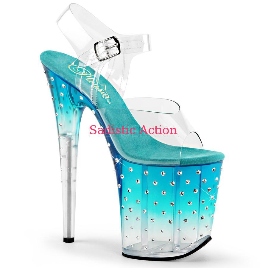 【即納】PLEASER Ankle Strap Sandal Featuring Tinted、 Rhinestone Studded Platform Bottom 【Pleaser (ブーツ、サンダル、シューズ）】【コスチュームアクセサリー】【PL-SAN-STARDUST-808T-TQ   】