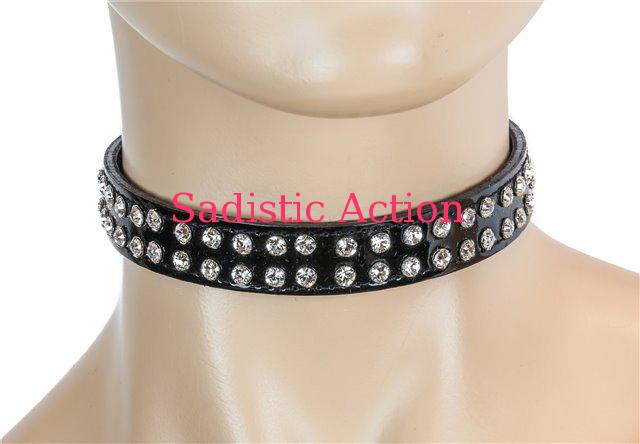 【即納】FUNK PLUS Choker with 2ROW Rhinestone on Patent 【FUNK PLUS(レザーアクセサリー、レザーマスク、ハーネス、ポリスハット等）】【チョーカー・ネックレス】【FP-CK248P.BLK】｜Sadistic Action