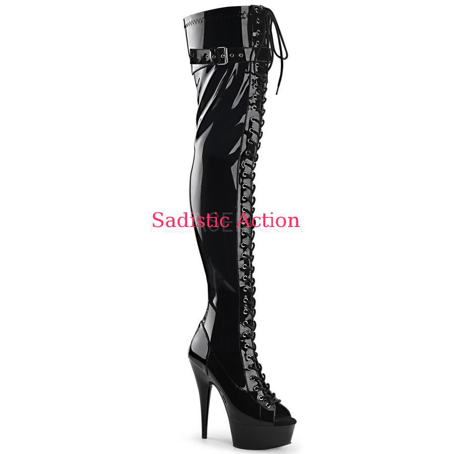 【即納】PLEASER PF Peep Toe Front Lace-Up Thigh High Boot  【Pleaser (ブーツ、サンダル、シューズ）】【コスチュームアクセサリー】【PL-BO-DELIGHT-3025-BK】