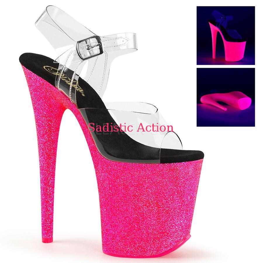 【即納】PLEASER Ankle Strap Sandal Featuring the Entire Platform Bottom、 Outsole \u0026 Toplift Neon UV Reactive 【Pleaser (ブーツ、サンダル、シューズ）】【コスチュームアクセサリー】【サンダル】【PL-SAN-FLAMINGO-808UVG】