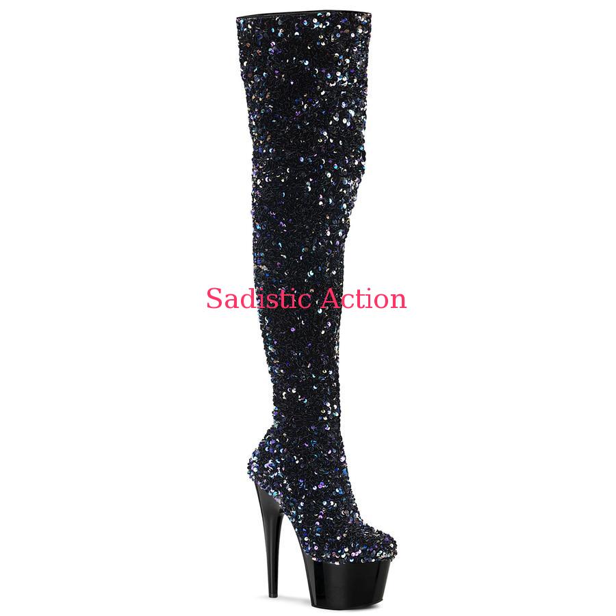 【即納】Pleaser Platform Stretch Sequin Thigh High Boot  【Pleaser (ブーツ、サンダル、シューズ）】【ブーツ】【PL-BO-ADO3020/BSQ/M】