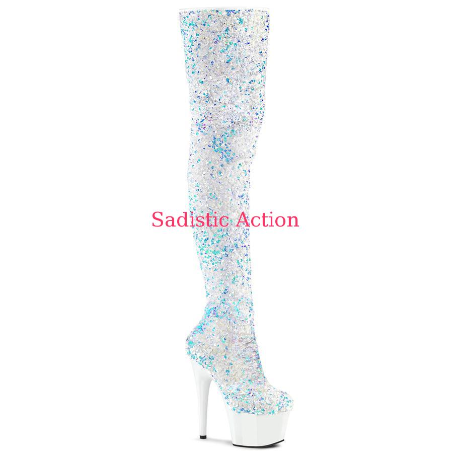【即納】Pleaser Platform Stretch Sequin Thigh High Boot  【Pleaser (ブーツ、サンダル、シューズ）】【ブーツ】【PL-BO-ADO3020/WSQ/M】
