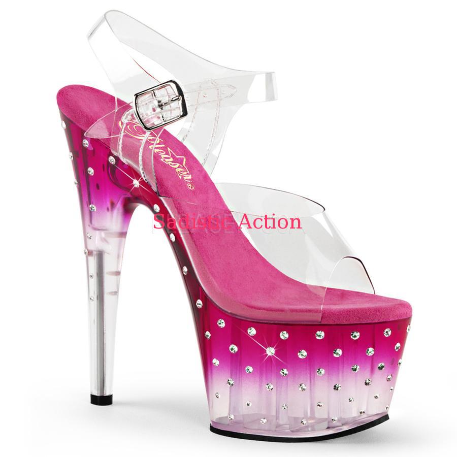【即納】PLEASER Ankle Strap Sandal Featuring Multi-size Rhinestones Studded on the Outer Side of the Tinted  【Pleaser (ブーツ、サンダル、シューズ）】【御召しもの付属品】【サンダル】【PL-SAN-STARDUST-708T-PI   】