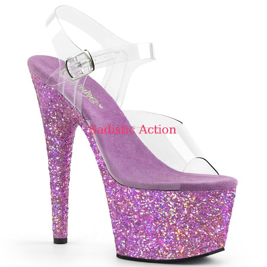 【即納】Pleaser Ankle Strap Sandal Featuring Holographic Glitters Covering the Entire Platform Bottom 【Pleaser (ブーツ、サンダル、シューズ）】【サンダル】【PL-SAN-ADO708LG/C/LVG】