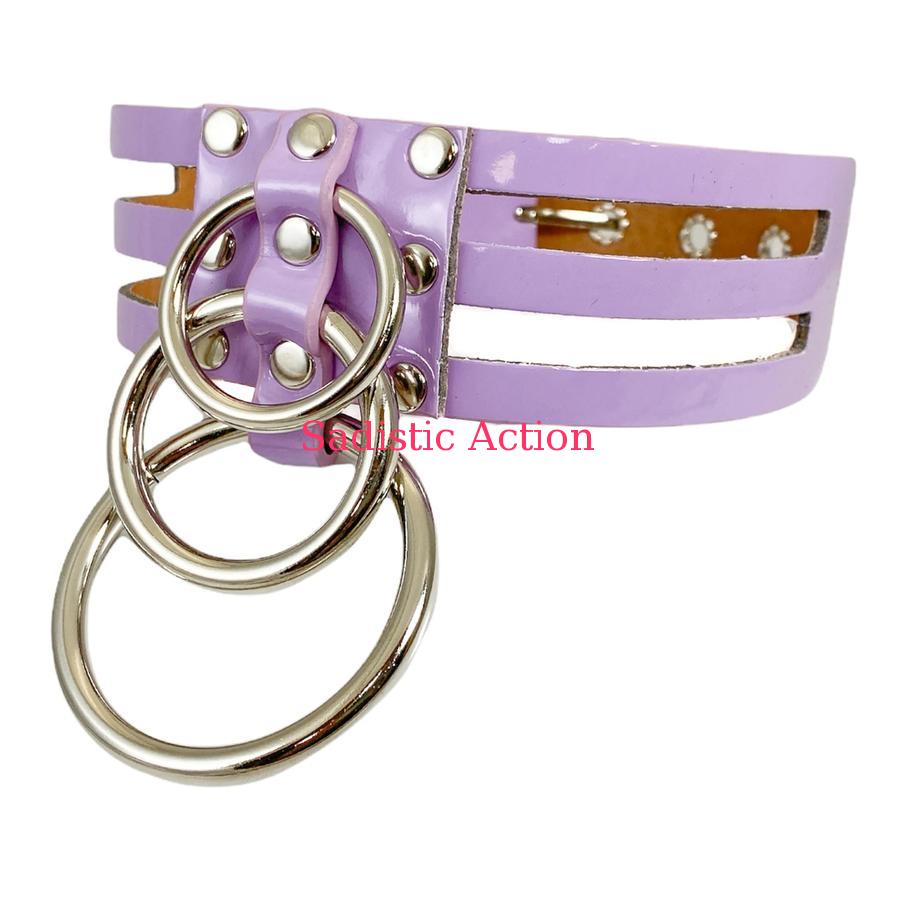 【即納】FUNK PLUS 1 3/4" WIDE SPLIT BONDAGE CHOKER WITH 3 RINGS SHINY NEON 【FUNK PLUS(レザーアクセサリー、レザーマスク、ハーネス、ポリスハット等)】【チョーカー・ネックレス】【FP-FC530N-PU】|Sadistic Action