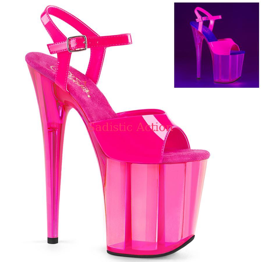 【即納】Pleaser Platform Ankle Strap Sandal Featuring the Entire Upper、 Tinted Bottom and Neon UV Reactive 【Pleaser　(ブーツ、サンダル、シューズ）】【サンダル】【FLAM809UVT/NHP/M】