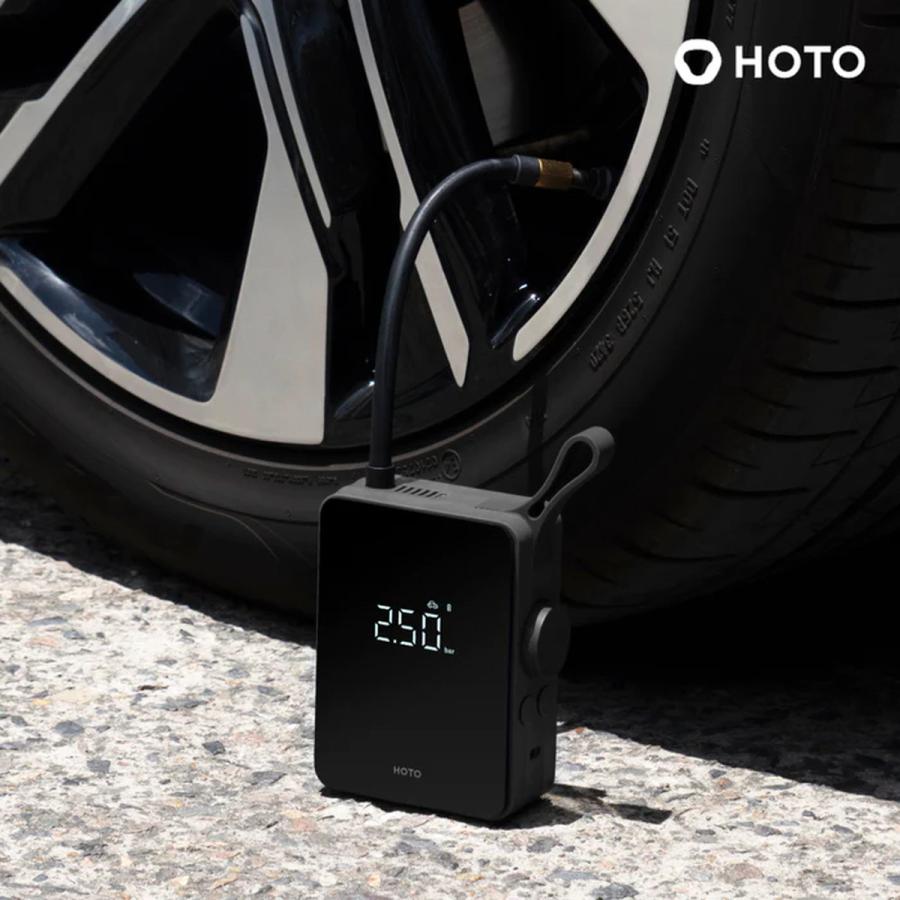 HOTO エアポンプ 自動停止 精密圧力調整 入れすぎ防止 冷却機構 2500mAh 大容量 LEDライト 車 自転車 バイク アウトドア HTE0008GL｜サエダオンラインショップ