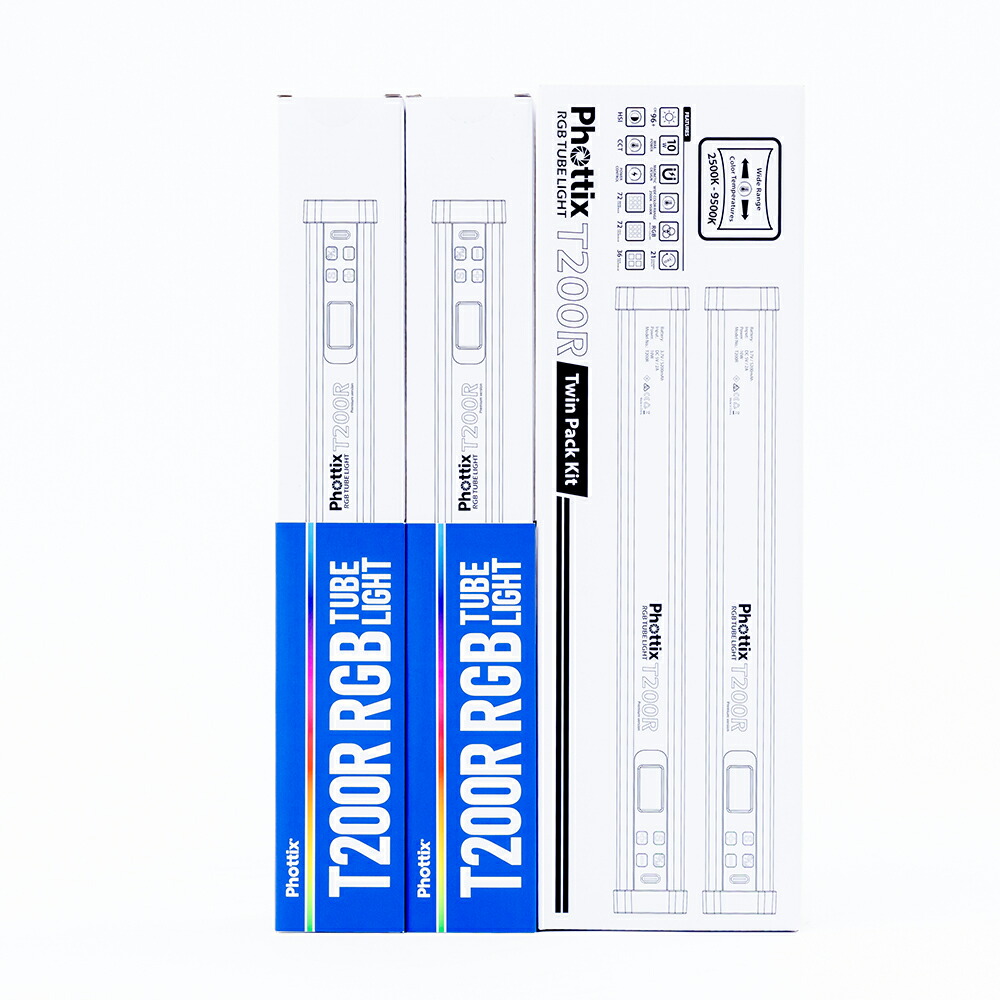 Phottix(フォティックス) Phottix T200R RGB Tube Light Twin Kit Set  (T200R RGB熱電子管点火装置 ツイン一揃いの道具書き割り)