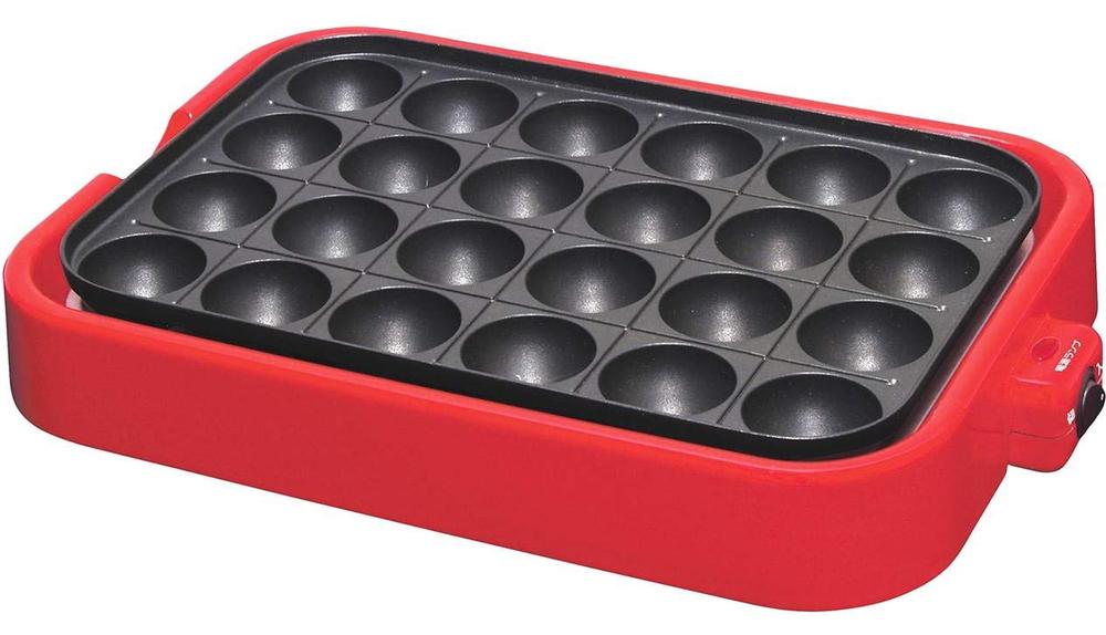 【中古】[山善] たこ焼き器 24穴 着脱プレート式 レッド YOA-240・・
