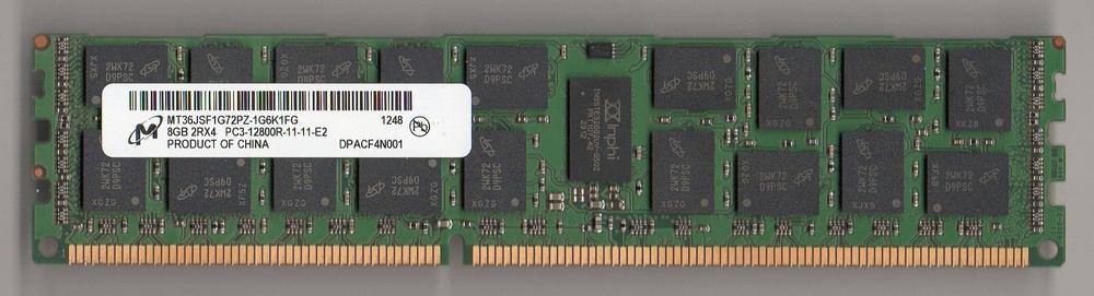 【中古】Micron mt36jsf1g72pz-1g6 K1fg pc3 ? 12800r ddr3 1600 8 GB ECC REG 2rx4 ( forサーヴァーのみ)