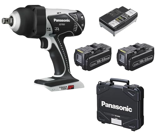 【中古】パナソニック(Panasonic) 申し受ける差しひびき鍵 18V 5.0Ah独居室容器に並べる×2個/申し受ける器/容れもの付 高トルクレンチ 軽さ2.6kg・470N・m IP56 EZ7552LJ2S-H 薄墨色
