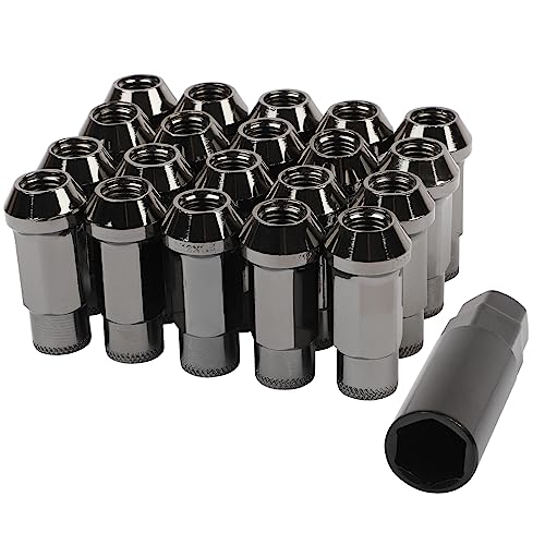【中古】M12 x P1.5 高さ48mm スチール製 ホイールナット タイヤナット レーシングナット ホイールロックナット 20個セット 貫通ナット カラーナット 盗難防止 ロックナット 専用ソケット付き (チタン)