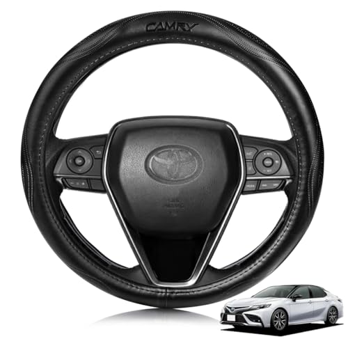 【中古】ElitingCar トヨタ に適用 カムリ CAMRY 対応 ハンドルカバー 高級本革 ステアリングカバー おしゃれなデザイン 透湿性あり 耐摩耗性 防水仕様 汚れ防止 滑り止め 通気性優れ３Ｄグリップ 専車ロゴ オールシーズン対応 耐老化性強化 簡単取付