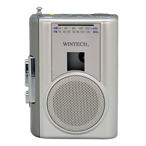 【中古】WINTECH【AM/FMラジオ受信機付き添い人テレコ】PCT-02RM しろがね色 外の方マイクロホン端子 Φ50粍大型金棒引き ラジオ受信機吹き込み ACワット数アダプタ仕掛ける(属する) 単三蓄電池×2本(別売)