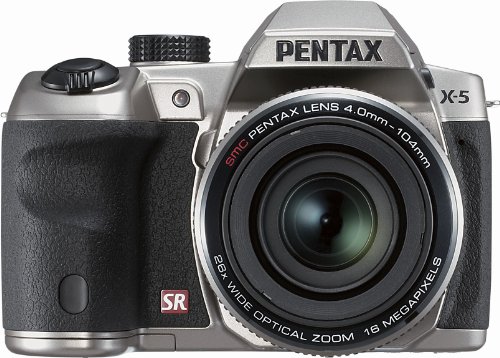 【中古】PENTAX X-5 古典派音楽しろがね色 1,600万絵素 超広角-超望遠望遠レンズ 単3型独居室遣りかた デュアル手ぶれ手を加える 弾丸道路連写 X-5 CLASSIC SILVER 12775