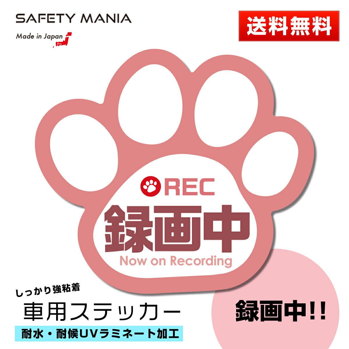 楽天市場】＼1000円ポッキリ 送料無料／ 【SAFETY MANIA】録画中 肉球 車用 強磁マグネットステッカー ピンク 12cm×11cm ドライブレコーダー搭載車両  あおり運転防止に 犬 猫 好きな方へ 《30日間の無料交換保証付》 : SAFETY MANIA・ステッカーショップ