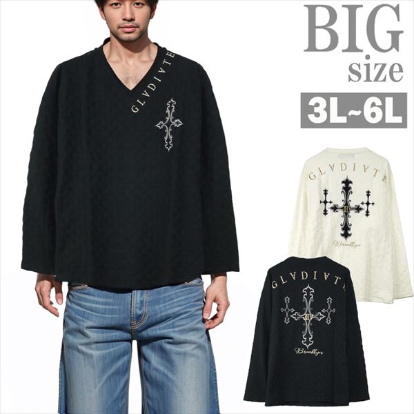 長袖Tシャツ Vネック 大きいサイズ メンズ GLADIATE クロス刺繍 ロンT デザイン お洒落 男 かっこいい 服 C060819-01 8,939円