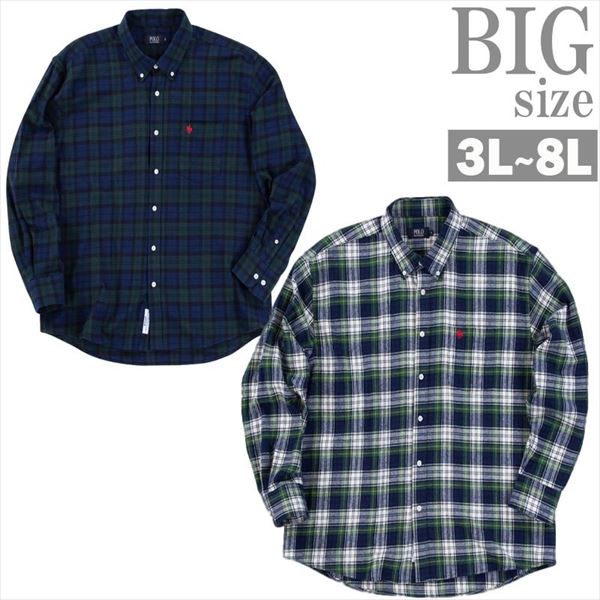 ネルシャツ チェック 長袖 大きいサイズ メンズ POLO BCS ボタンダウン ビッグサイズ 男 かっこいい 服 C061103-03