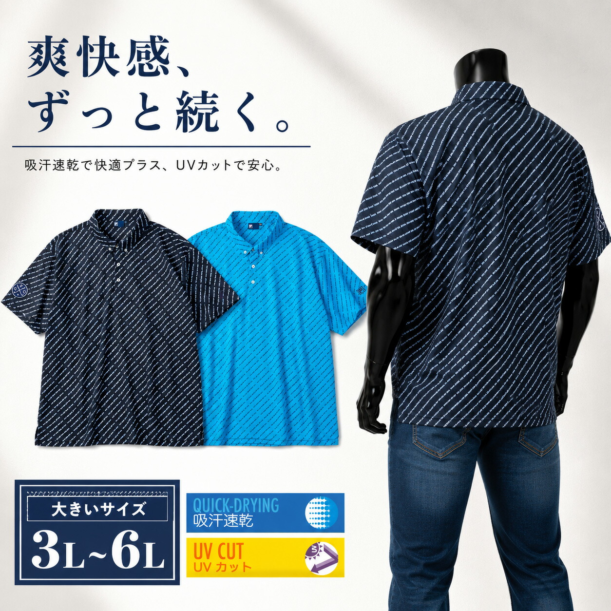 FILA GOLF フィラゴルフ ECOディンプルメッシュ ロゴタイプ刷り上げる半袖プルオーバー メンズ 気が大きい大きさ 3L 4L 5L 6L 米国海軍 3L
