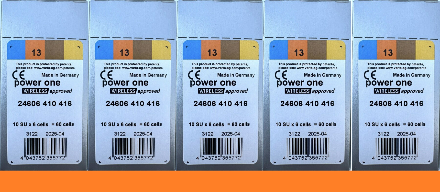 【午前中注文即日出荷！】【送料無料】【対応】補聴器用電池  水銀０ パワーワンp13（PR48）50枚セット 更に2枚プレゼント付！ オレンジ色 補聴器 電池