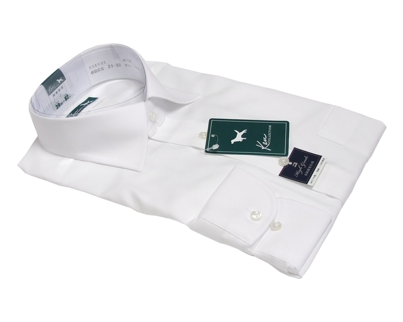 ワイシャツ 綿100％ 長袖 形態安定 白ブロード ケンコレクション セミワイドカラー 標準体型 カッターシャツ コットン100％ 5と0のつく日は楽天カードポイント5倍