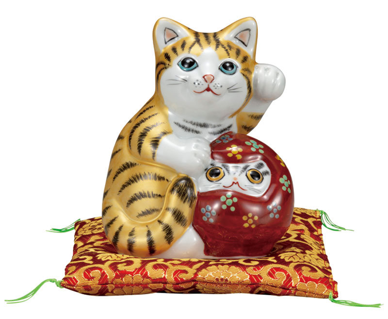九谷焼 5号 達磨 招き猫 金彩（布団付）右手 k9-1643| おしゃれ 商売繁盛 縁起物 置物 ねこ まねき猫 ネコ インテリア 陶器 プレゼント ギフト 開店祝い 飲食店 18,549円