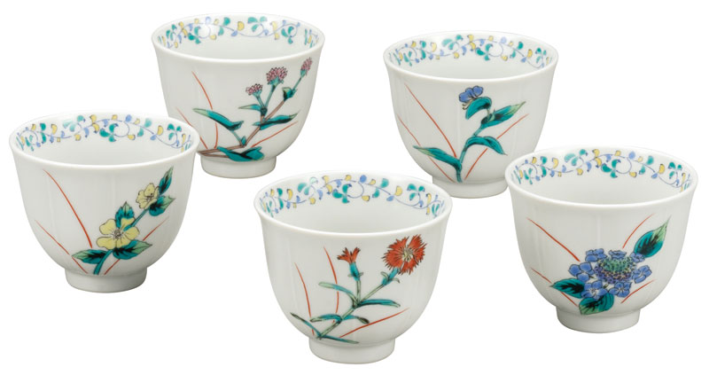 再興九谷吉田窯湯飲み5つセット 九谷焼 来客用 湯呑み 5客セット 吉田屋おもと 和食器 湯呑み