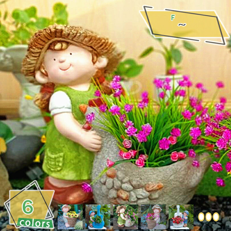 1000円OFFクーポン 庭 置物 オブジェ 庭のオブジェ置物 植木鉢 屋外 玄関 ガーデン ガーデニング 雑貨 ガーデンオーナメント かわいい 男の子 庭の風景彫刻 女の子 耐久性 防水 インテリア雑貨 屋外用彫像 アウトドア デコレーション RaogtCYU